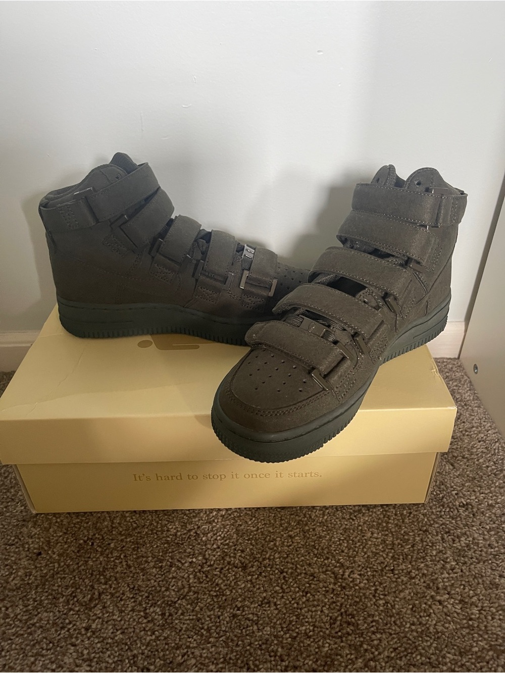 Nike Unisex High-Top Strap Sneakers in Dark Olive